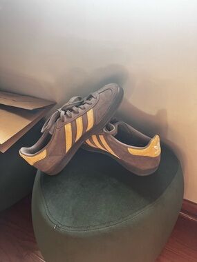 adidas Men’s Brown Suede Sneakers with Gold Stripes